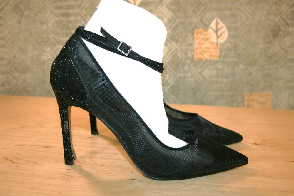 JLO Black Mesh Ankle Strap Pumps 11 M